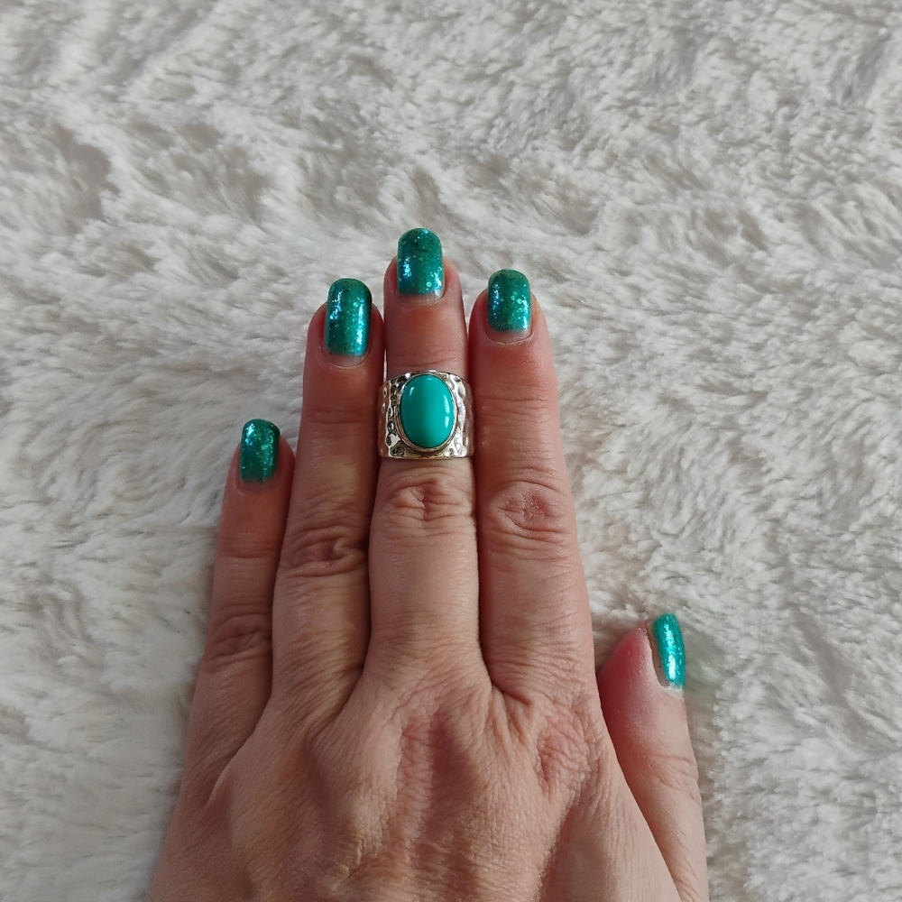 Sterling Silver Turquoise Hammered Ring
